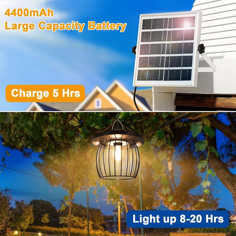 ladate Solar Shed Lights with 2 Motion Sensors, Classic Metal Solar Chandelier Outdoor with 5 Lighting Modes, Waterproof Pendant Lamp with Remote Control for Gazebo, Garden, Patio, Barn(16.4FT Cord, 2 Pack) - Image 4